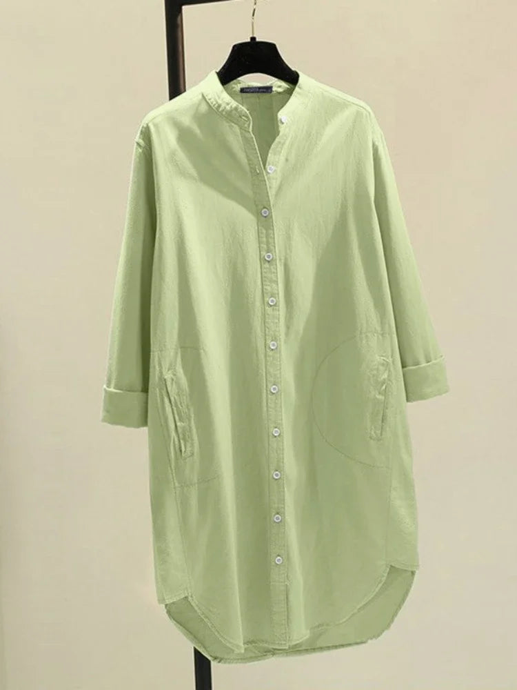 Longline Linen Shirt with Pockets Sage