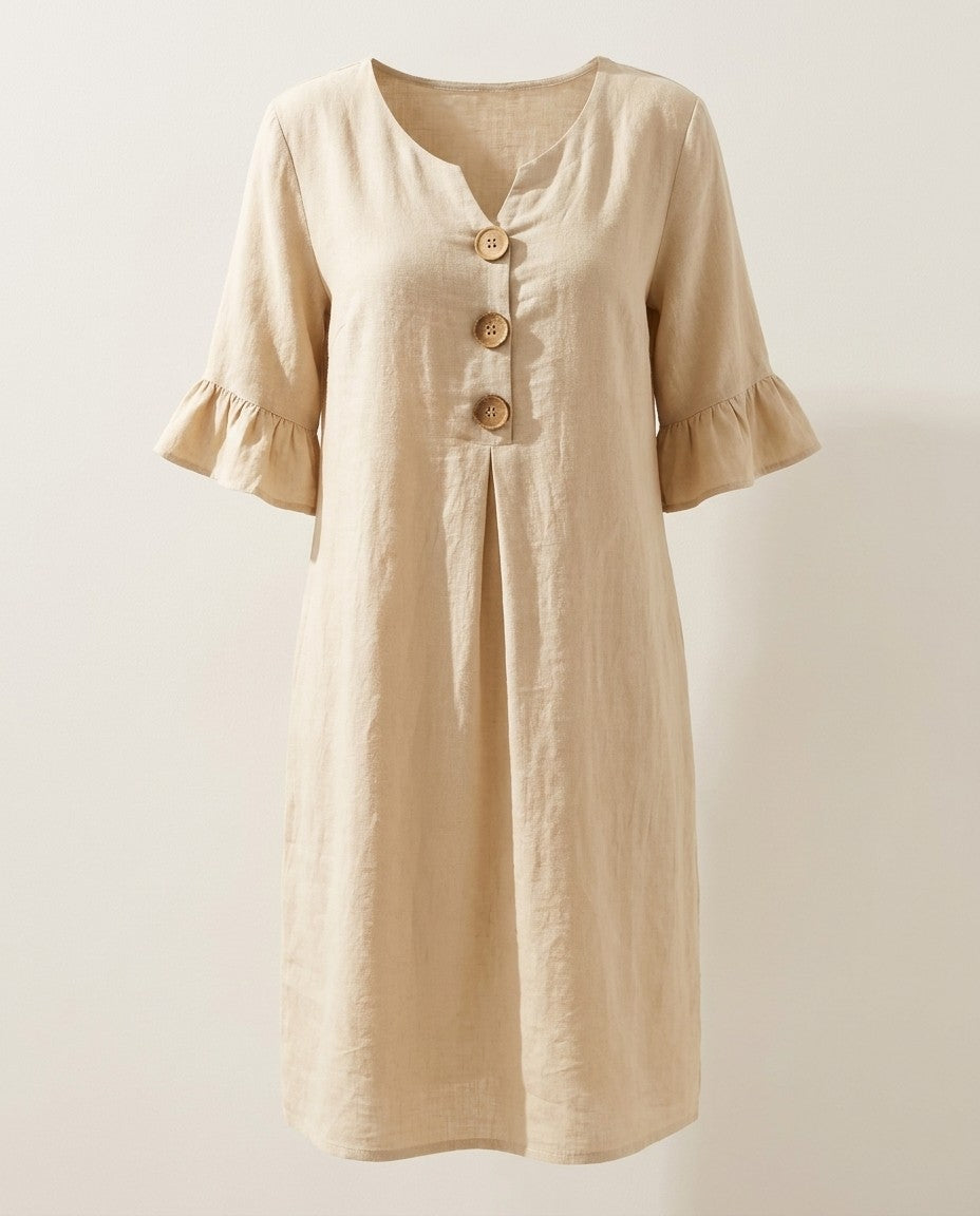 Linen Shirt Dress with Wooden Buttons, product photo, no model