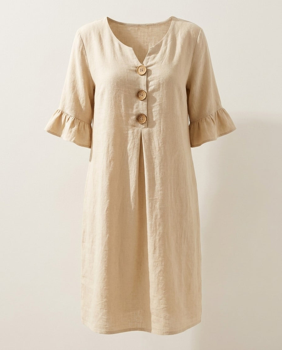 Linen Shirt Dress with Wooden Buttons, product photo, no model