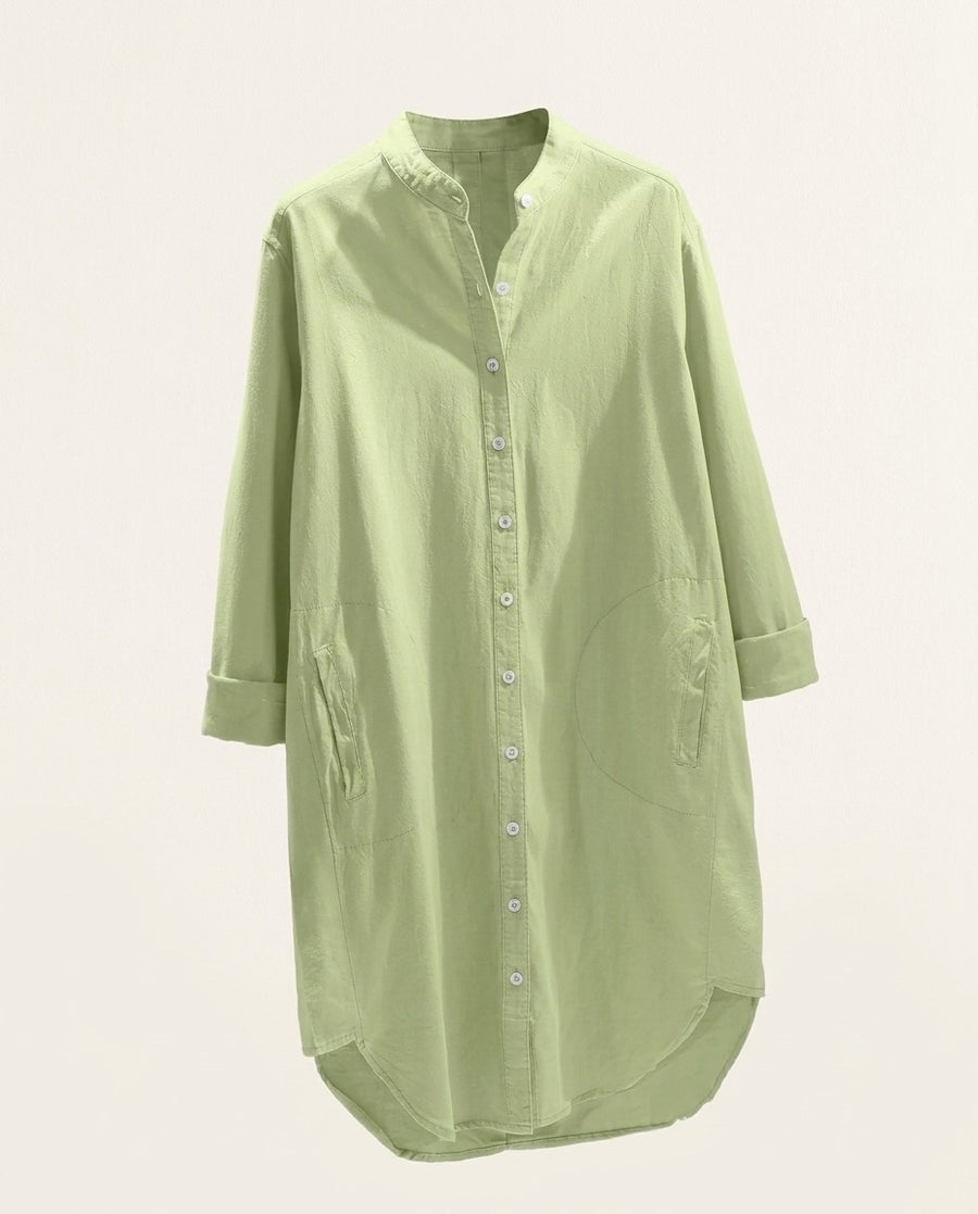 Longline Linen Shirt with Pockets, product photo, no model
